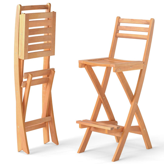 Acacia Wood Bar Height Chair with Backrest and Footrest for Backyard
