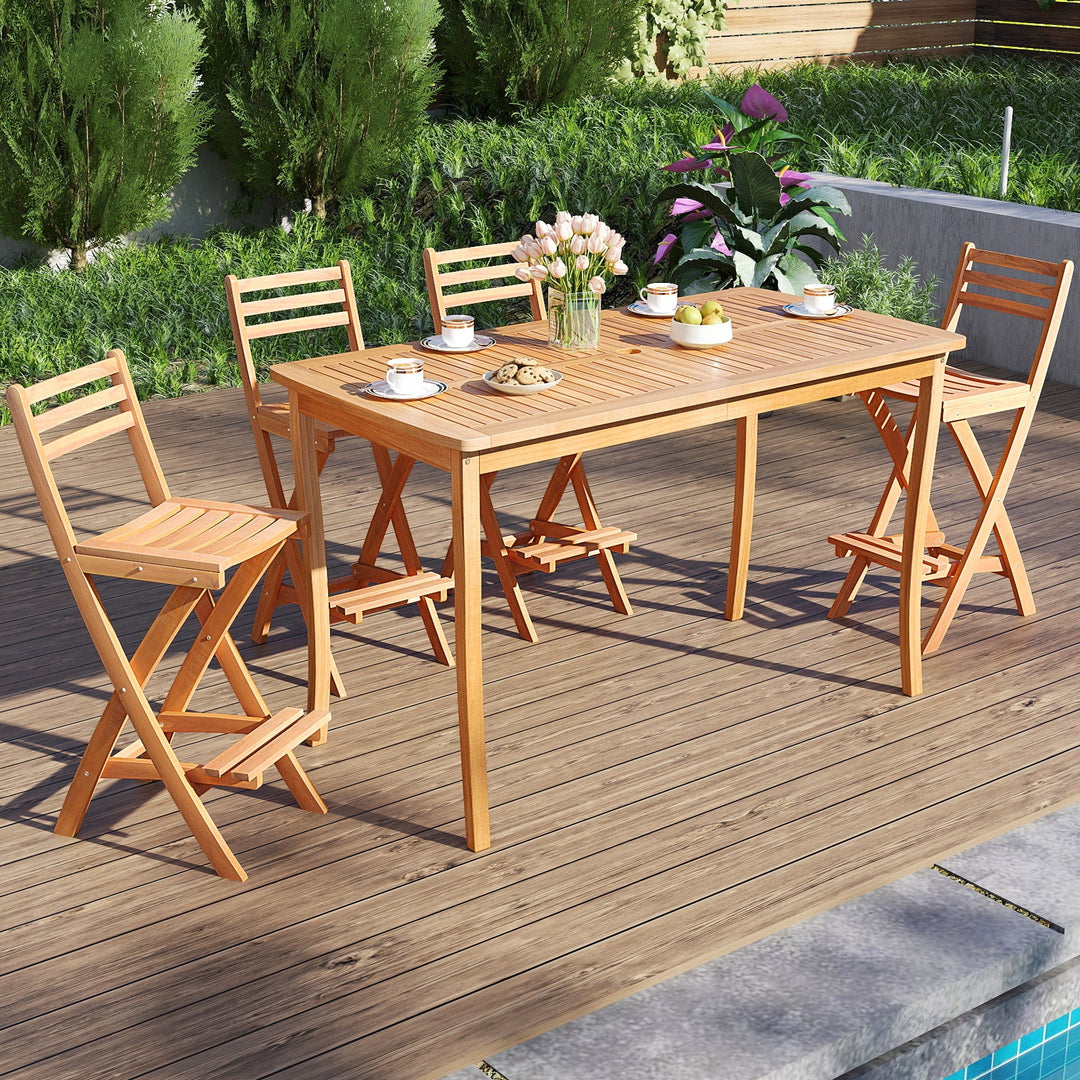 Acacia Wood Bar Height Chair with Backrest and Footrest for Backyard