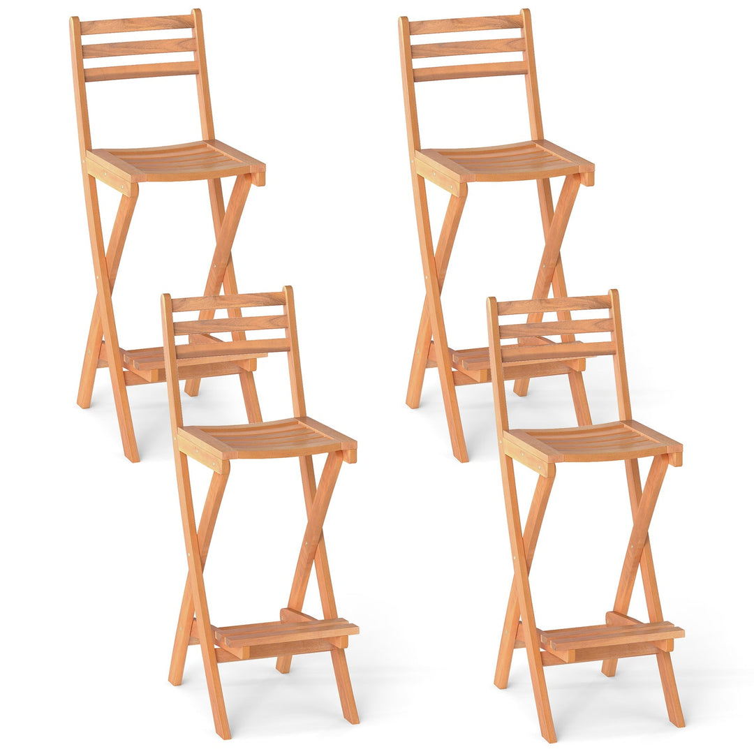 Acacia Wood Bar Height Chair with Backrest and Footrest for Backyard