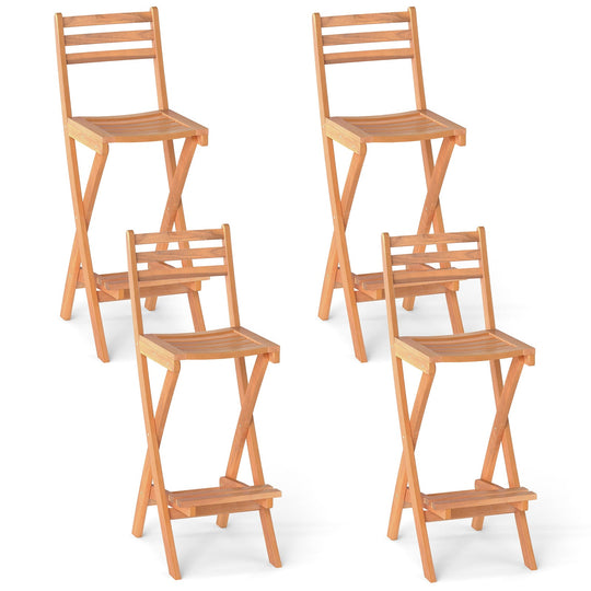 Acacia Wood Bar Height Chair with Backrest and Footrest for Backyard