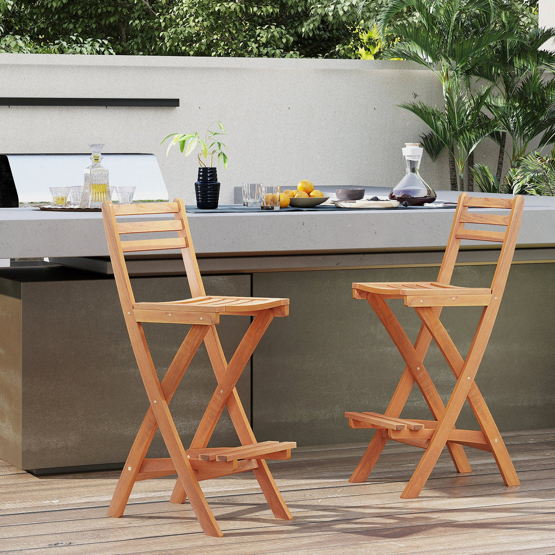 Acacia Wood Bar Height Chair with Backrest and Footrest for Backyard