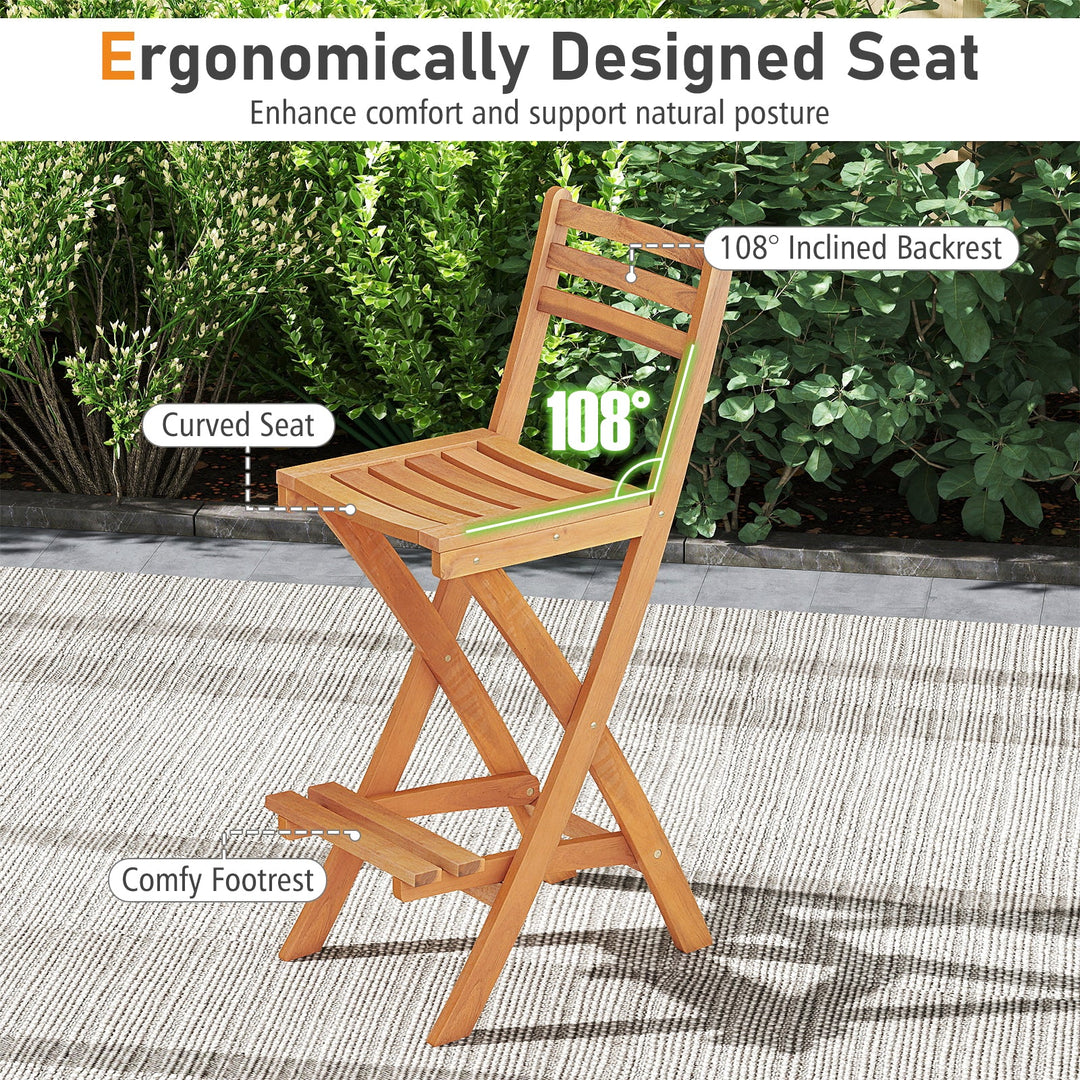 Acacia Wood Bar Height Chair with Backrest and Footrest for Backyard