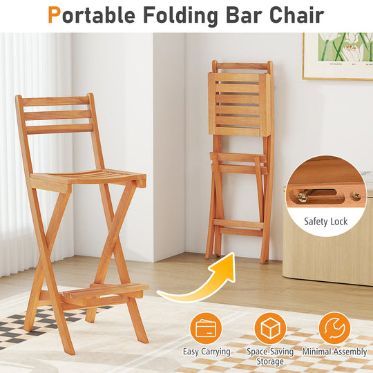 Acacia Wood Bar Height Chair with Backrest and Footrest for Backyard