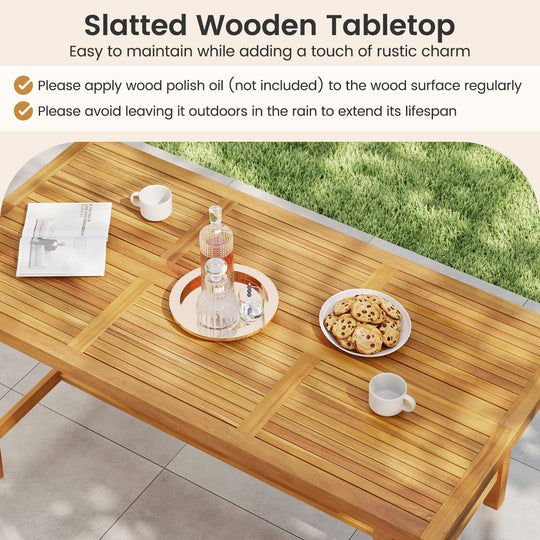 Acacia Wood Dining Table for 6 People Heavy-Duty Indoor Outdoor