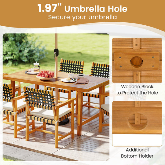 Acacia Wood Dining Table for 6 People Heavy-Duty Indoor Outdoor