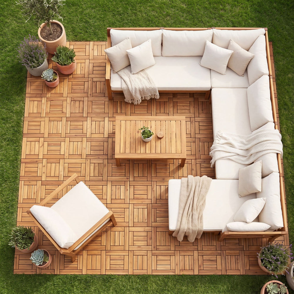 Acacia Wood Interlocking Deck Tiles 12x12 Inch