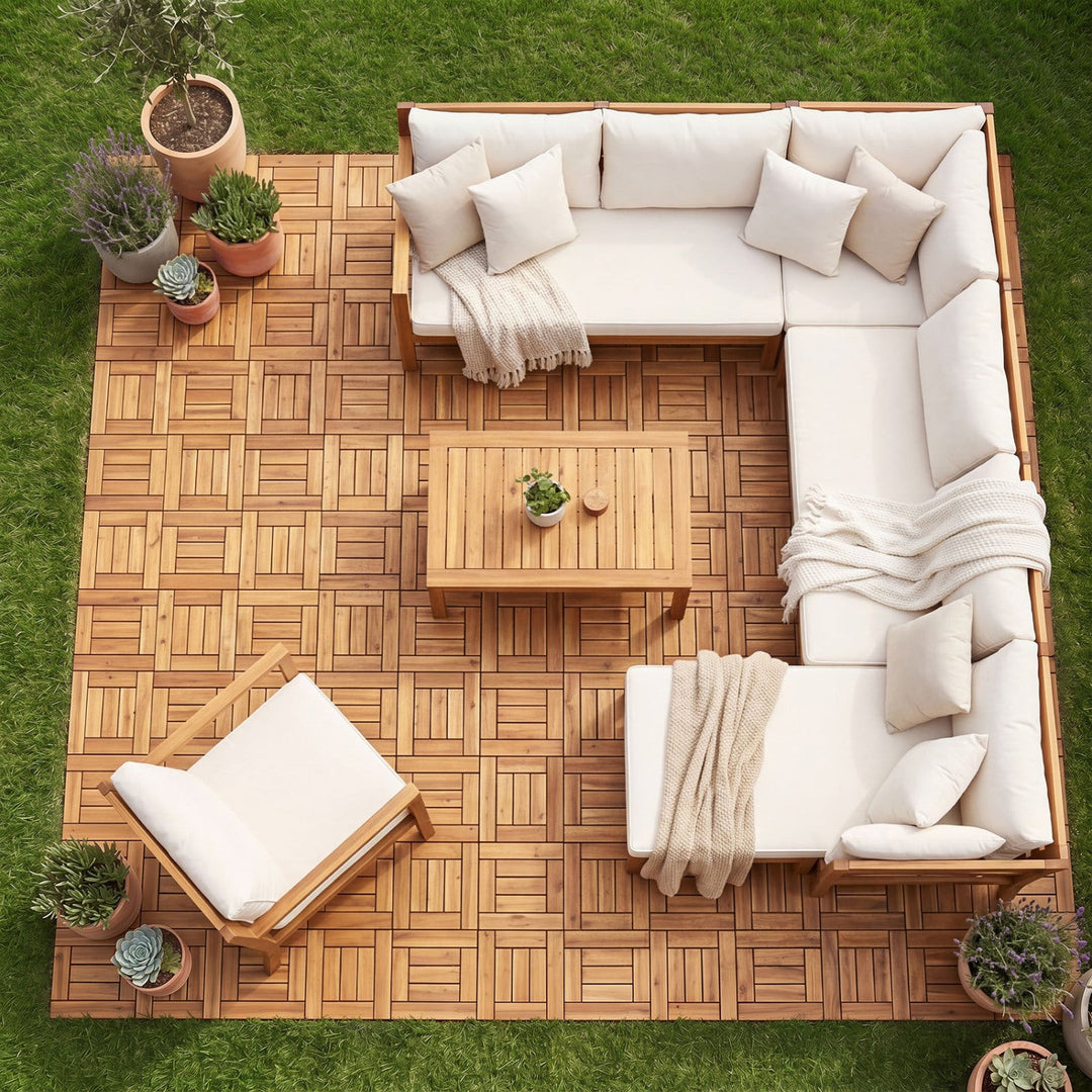 Acacia Wood Interlocking Deck Tiles 12x12 Inch