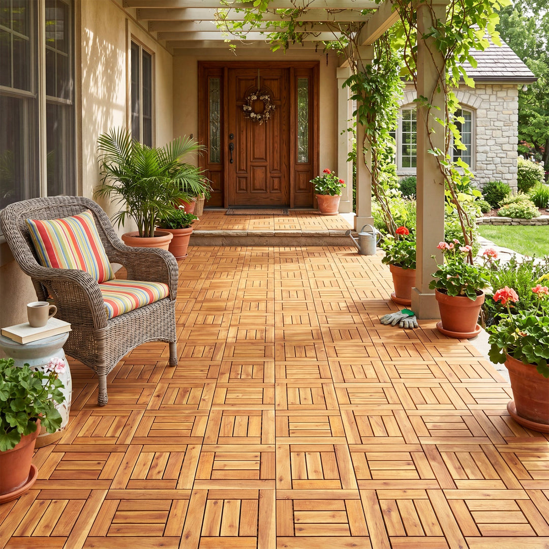 Acacia Wood Interlocking Deck Tiles 12x12 Inch