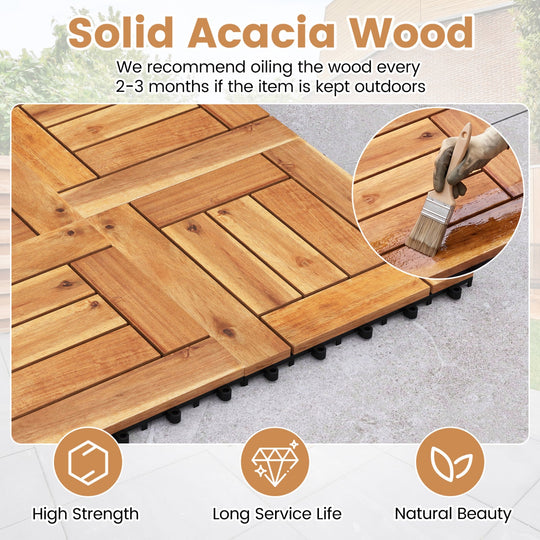 Acacia Wood Interlocking Deck Tiles 12x12 Inch