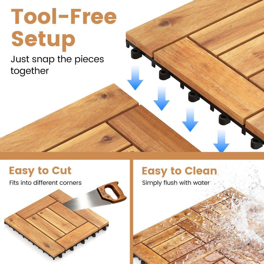 Acacia Wood Interlocking Deck Tiles 12x12 Inch