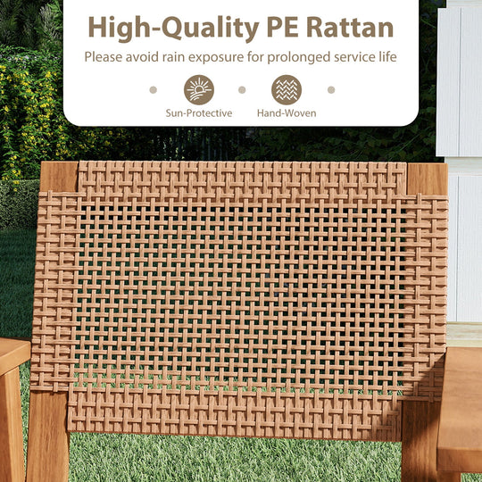 Acacia Wood Outdoor Dining Chairs Set of 2 PE Rattan Patio Chairs with Backrests and Armrests