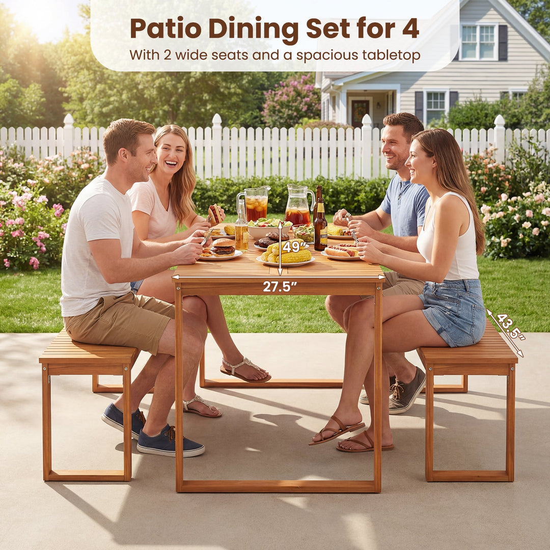 Acacia Wood Outdoor Garden Bench Set of 1/2 with Slatted Seat for Front Porch