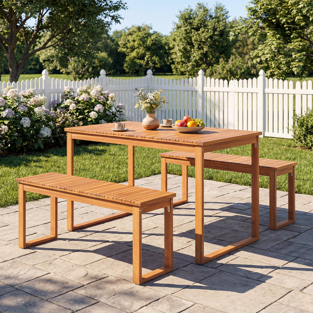 Acacia Wood Outdoor Garden Bench Set of 1/2 with Slatted Seat for Front Porch