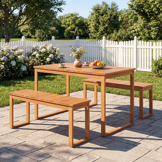 Acacia Wood Outdoor Garden Bench Set of 1/2 with Slatted Seat for Front Porch