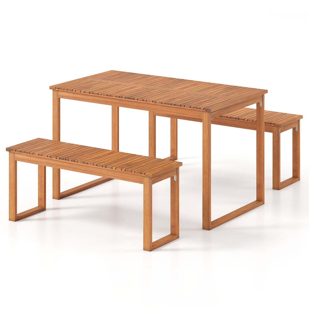 Acacia Wood Outdoor Garden Bench Set of 1/2 with Slatted Seat for Front Porch