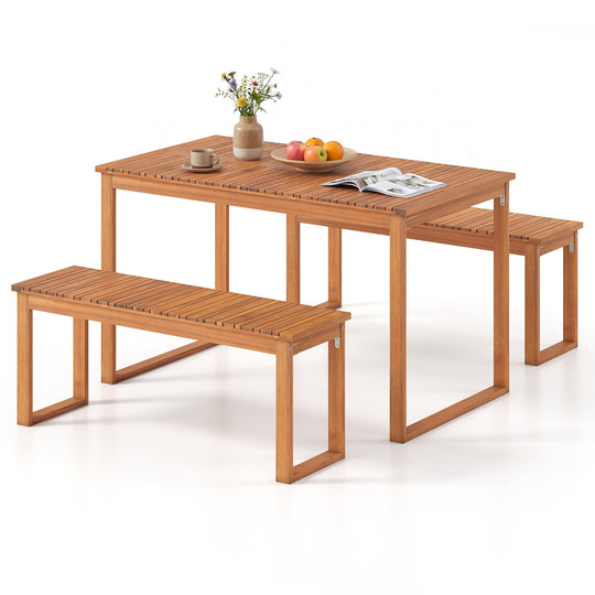 Acacia Wood Outdoor Garden Bench Set of 1/2 with Slatted Seat for Front Porch