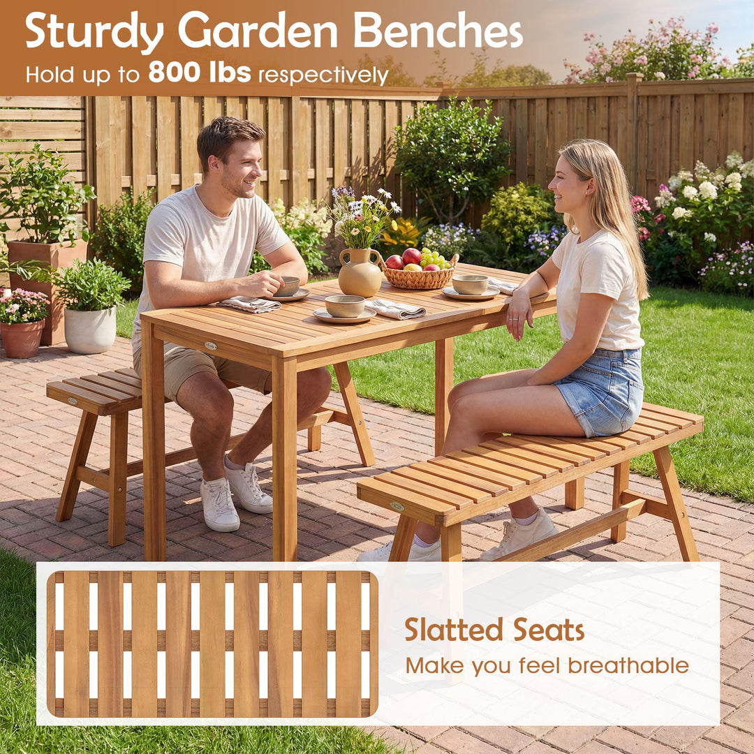 Acacia Wood Outdoor Garden Bench Set of 1/2 with Slatted Seat and 800 lbs Capacity