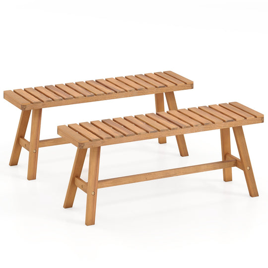 Acacia Wood Outdoor Garden Bench Set of 1/2 with Slatted Seat and 800 lbs Capacity
