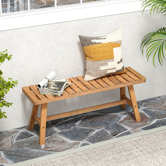 Acacia Wood Outdoor Garden Bench Set of 1/2 with Slatted Seat and 800 lbs Capacity