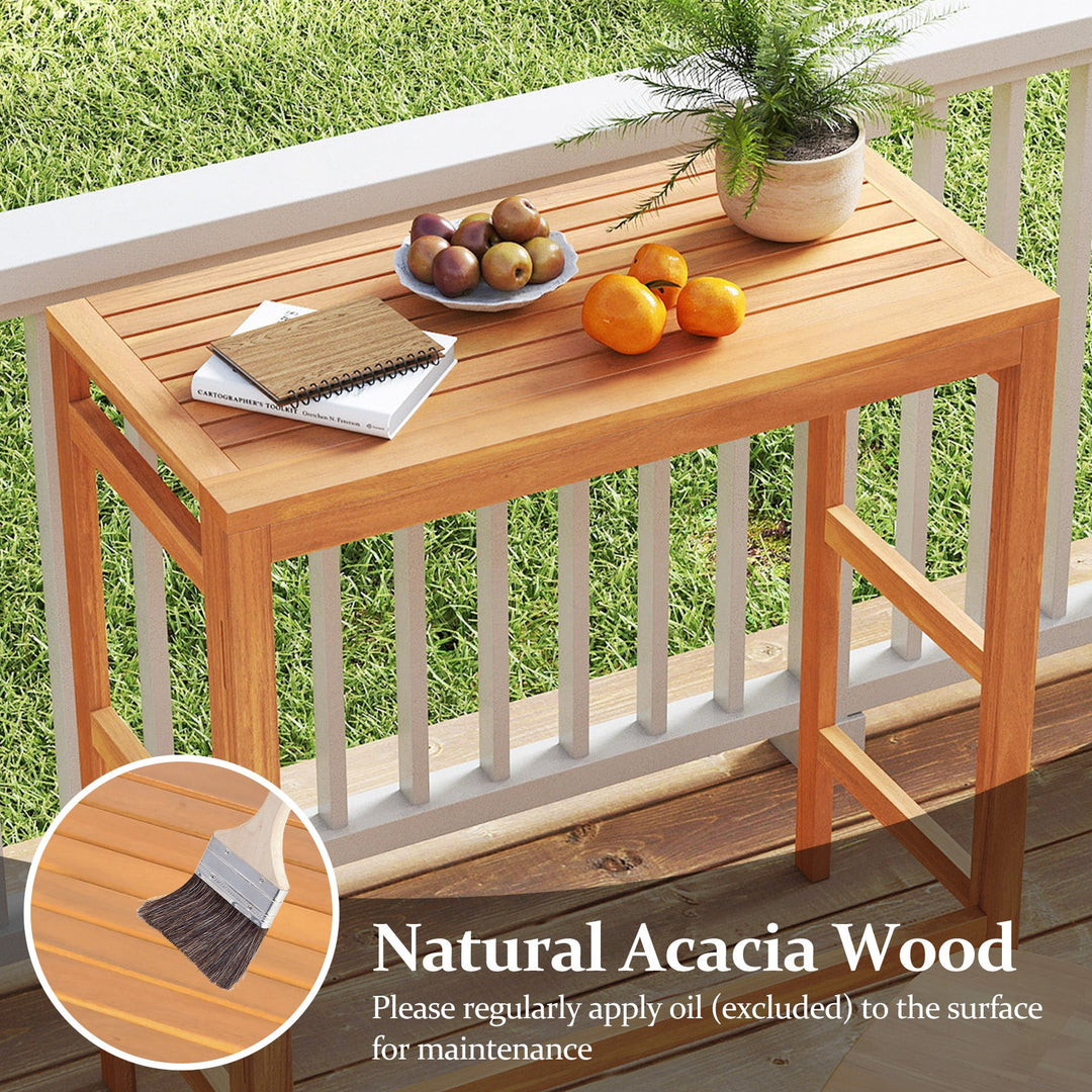 Acacia Wood Outdoor Bar Table with Slatted Tabletop for Balcony