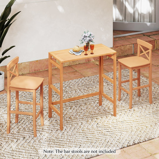 Acacia Wood Outdoor Bar Table with Slatted Tabletop for Balcony
