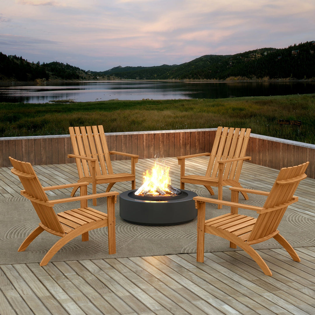 Acacia Wood Patio Adirondack Chair with Inclined Seat and High Backrest for Porch-Natural