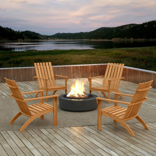Acacia Wood Patio Adirondack Chair with Inclined Seat and High Backrest for Porch-Natural