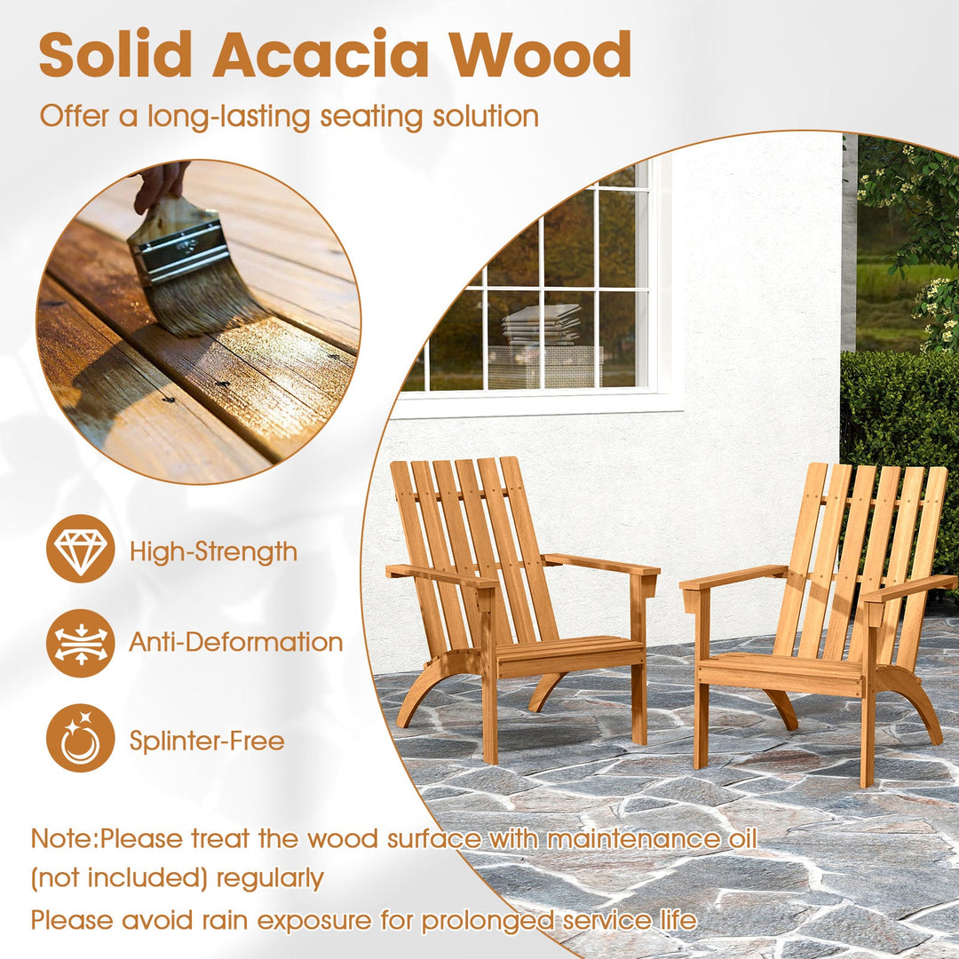 Acacia Wood Patio Adirondack Chair with Inclined Seat and High Backrest for Porch-Natural