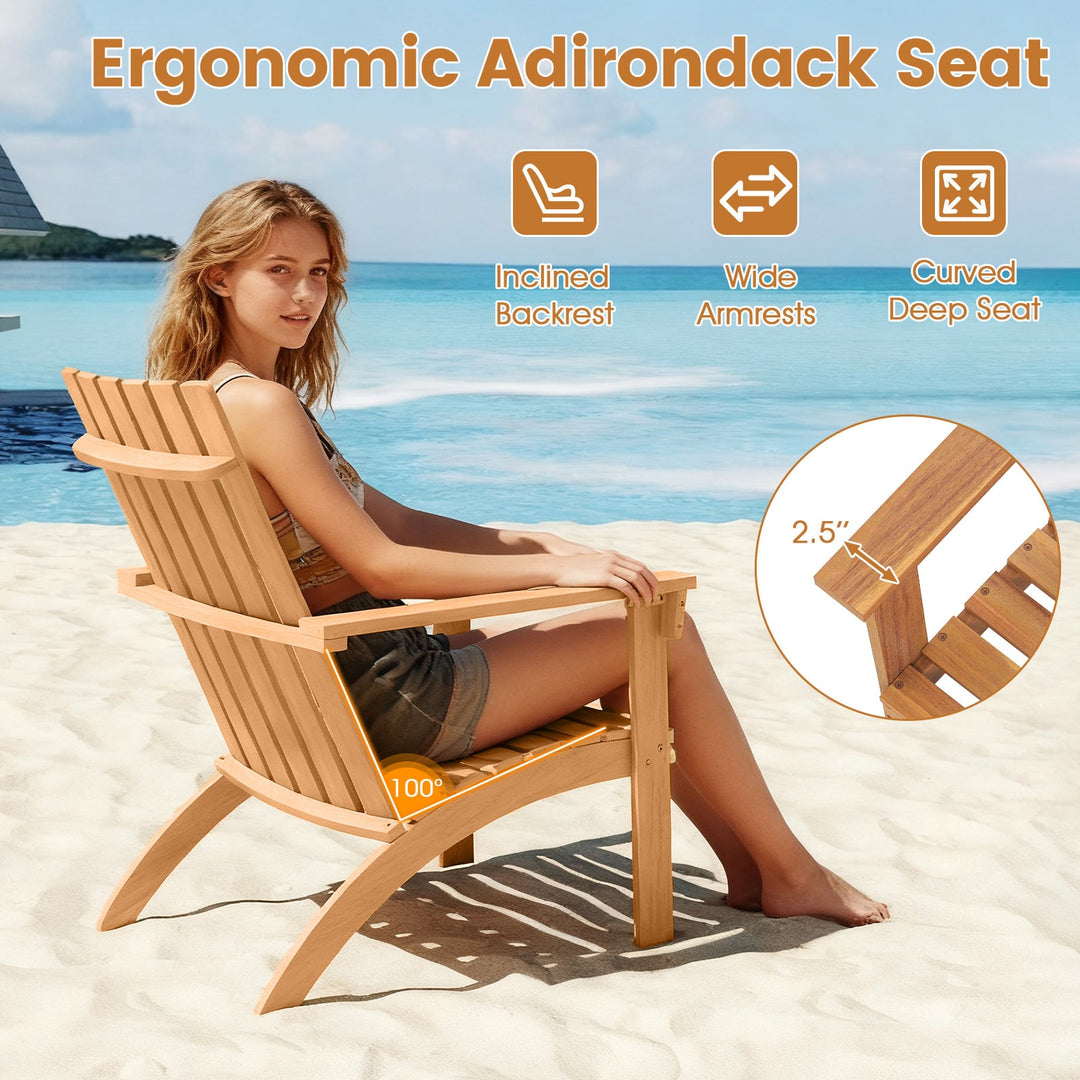 Acacia Wood Patio Adirondack Chair with Inclined Seat and High Backrest for Porch-Natural
