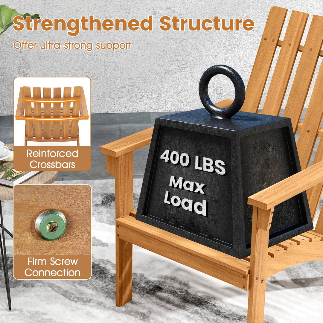 Acacia Wood Patio Adirondack Chair with Inclined Seat and High Backrest for Porch-Natural