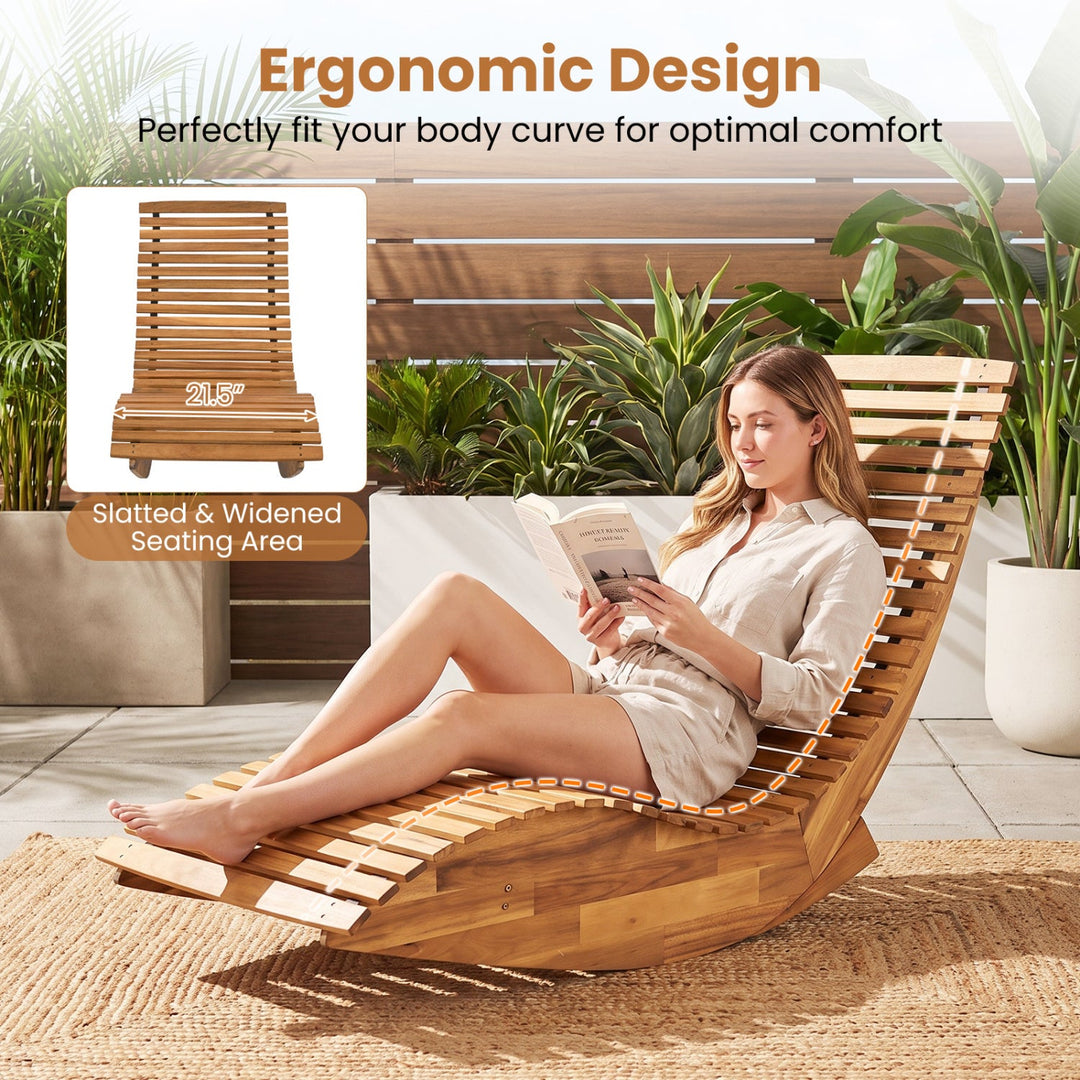 Acacia Wood Rocking Chaise Lounge Chair for Outdoor Patio