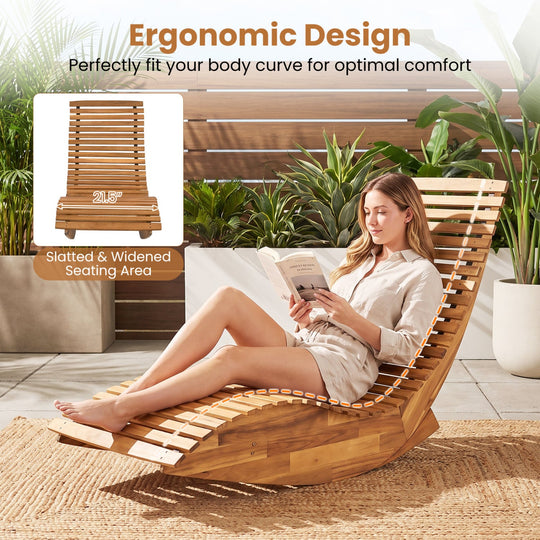Acacia Wood Rocking Chaise Lounge Chair for Outdoor Patio