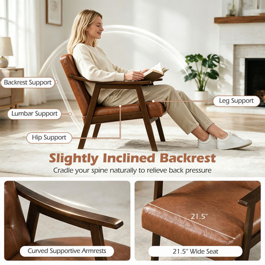 Accent Chair with Inclined Backrest Faux Leather and Soft Cushion for Living Room