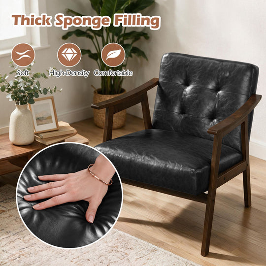 Accent Chair with Inclined Backrest Faux Leather and Soft Cushion for Living Room