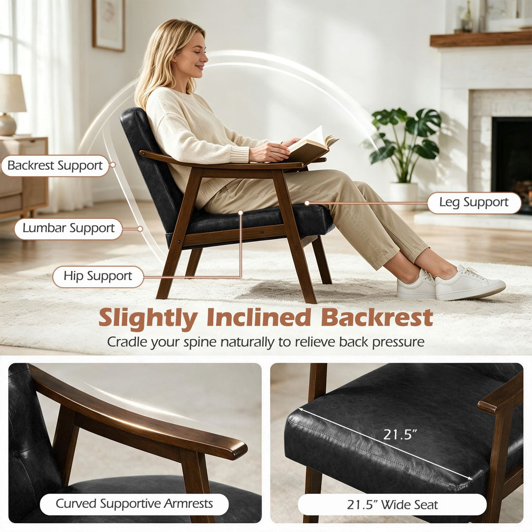 Accent Chair with Inclined Backrest Faux Leather and Soft Cushion for Living Room