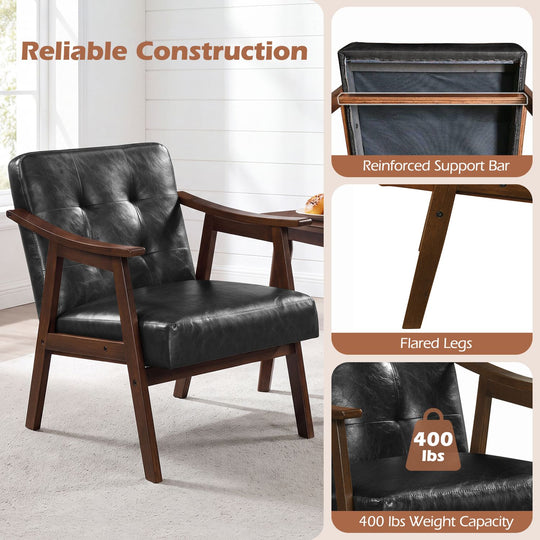 Accent Chair with Inclined Backrest Faux Leather and Soft Cushion for Living Room