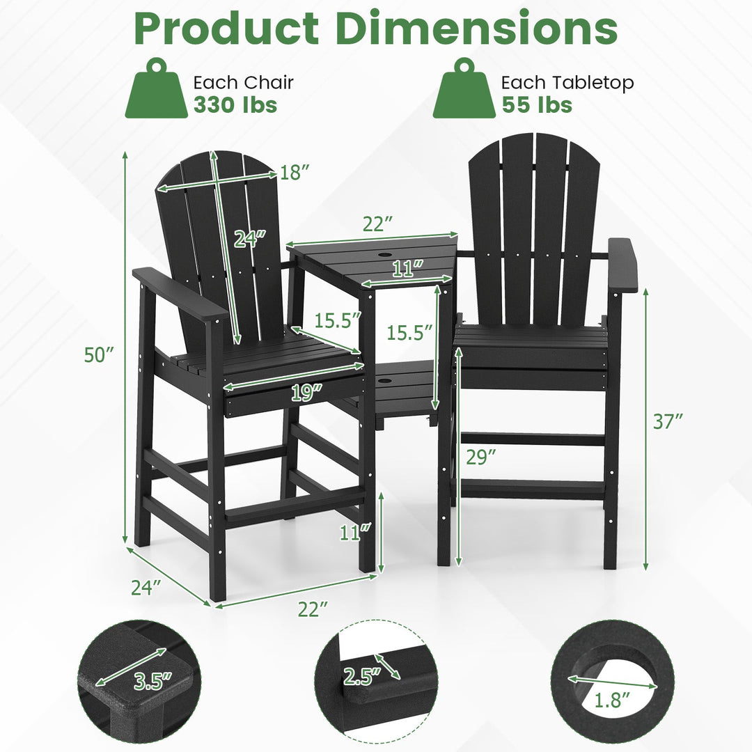 2-Seat Adirondack Chair All-Weather Adirondack Chair with Double Connecting Tray