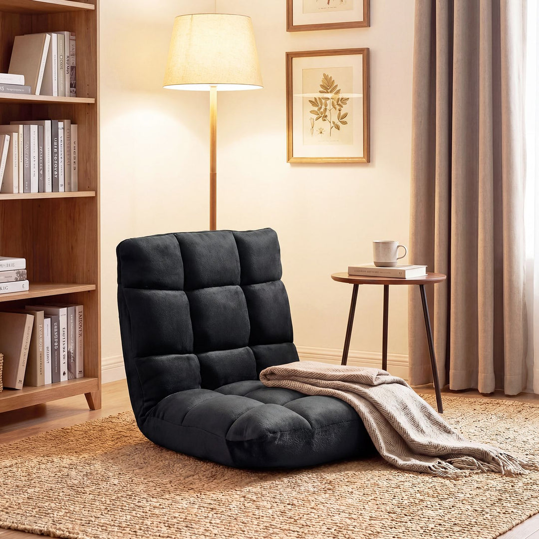 Adjustable 14-Position Floor Chair with Soft Flannel Cover and Heavy Duty Metal Support for Adults