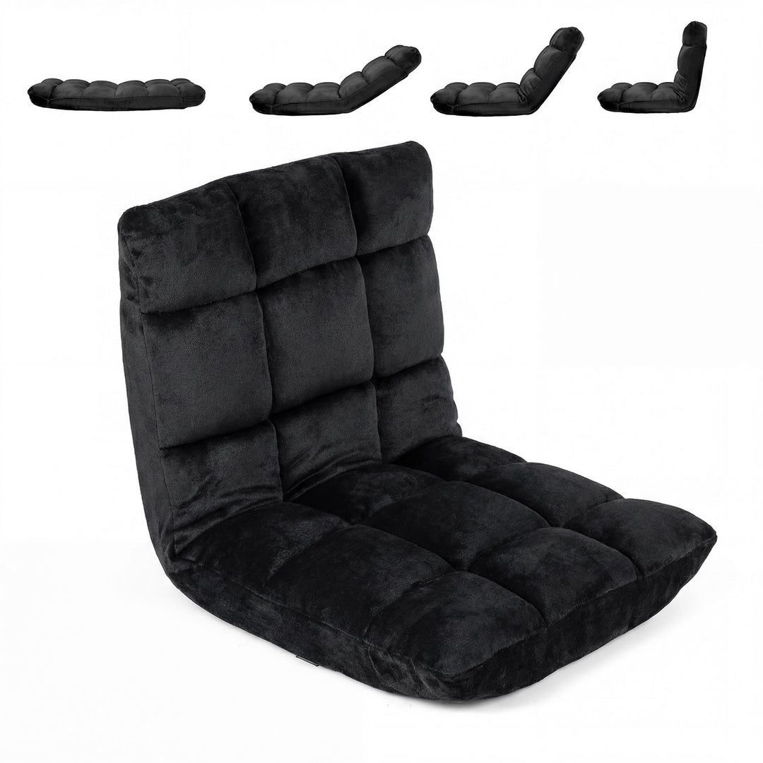 Adjustable 14-Position Floor Chair with Soft Flannel Cover and Heavy Duty Metal Support for Adults