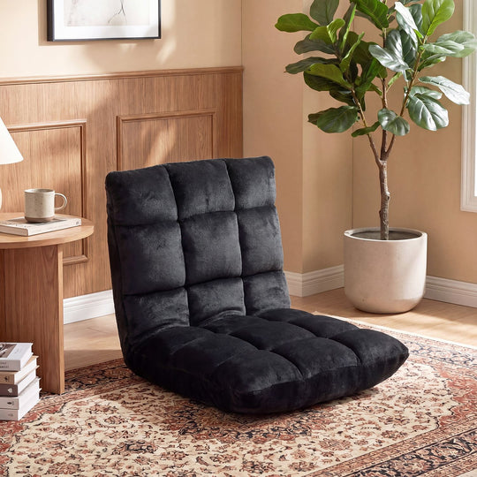 Adjustable 14-Position Floor Chair with Soft Flannel Cover and Heavy Duty Metal Support for Adults
