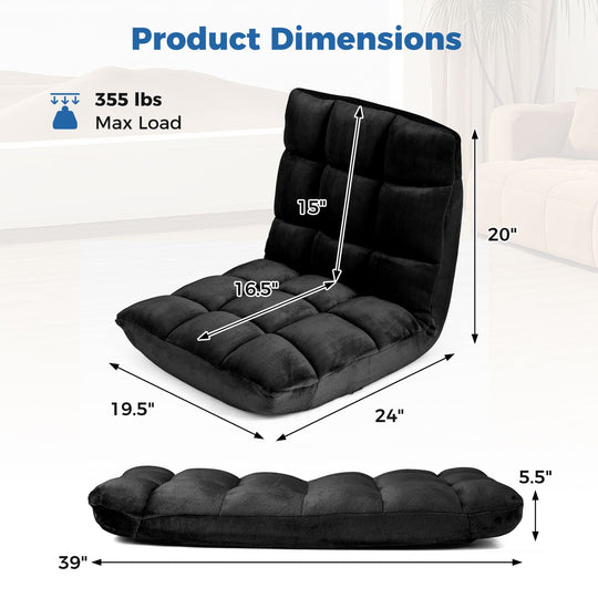 Adjustable 14-Position Floor Chair with Soft Flannel Cover and Heavy Duty Metal Support for Adults