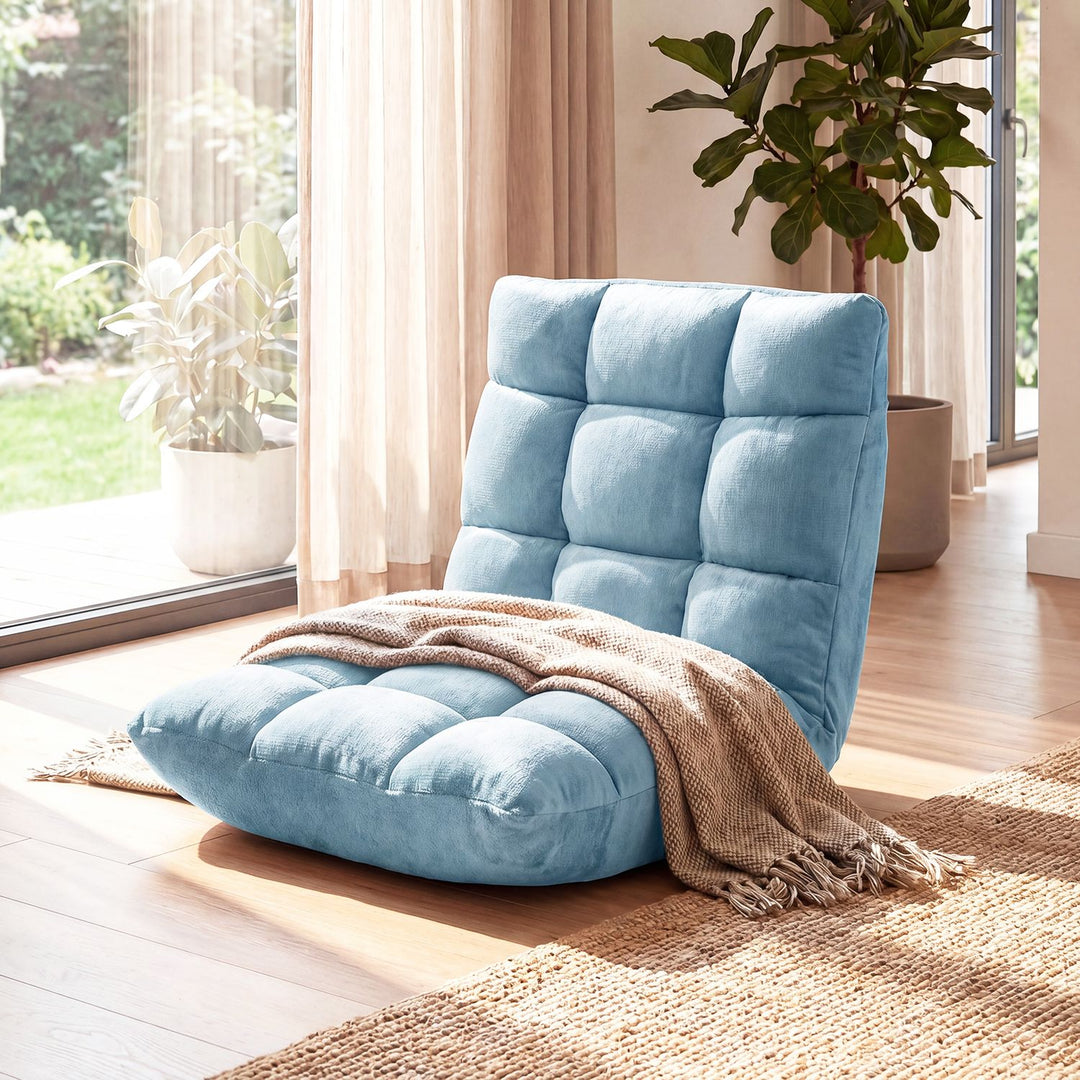 Adjustable 14-Position Floor Chair with Soft Flannel Cover and Heavy Duty Metal Support for Adults