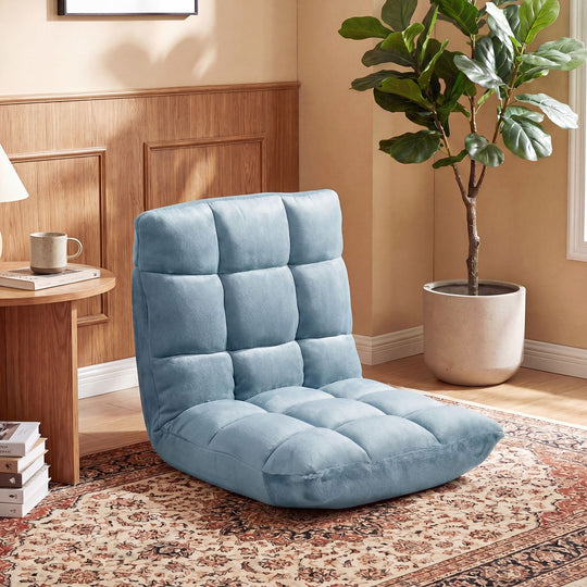Adjustable 14-Position Floor Chair with Soft Flannel Cover and Heavy Duty Metal Support for Adults