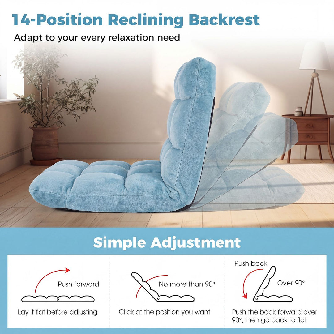 Adjustable 14-Position Floor Chair with Soft Flannel Cover and Heavy Duty Metal Support for Adults