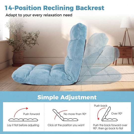 Adjustable 14-Position Floor Chair with Soft Flannel Cover and Heavy Duty Metal Support for Adults