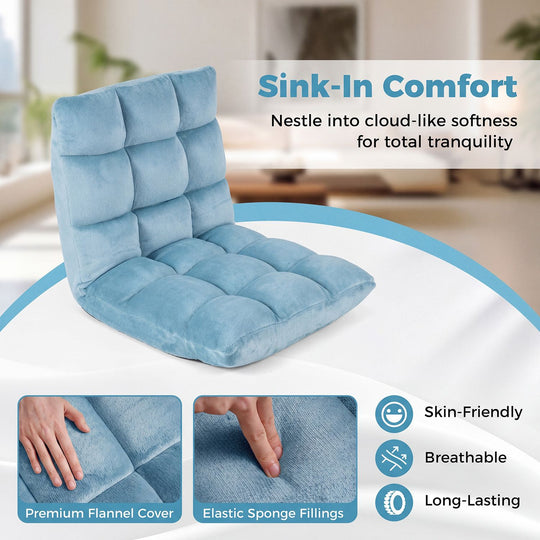 Adjustable 14-Position Floor Chair with Soft Flannel Cover and Heavy Duty Metal Support for Adults