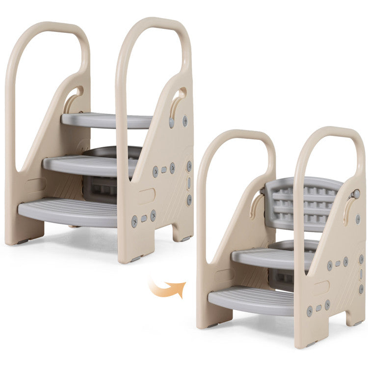 Adjustable 3-Step Helper Stool with Safety Handles and for kids