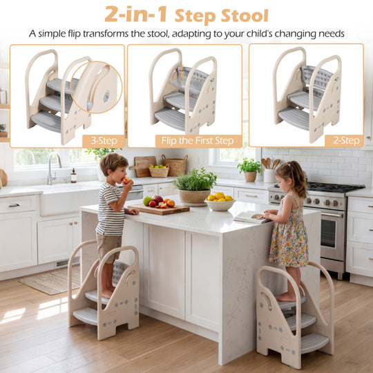Adjustable 3-Step Helper Stool with Safety Handles and for kids