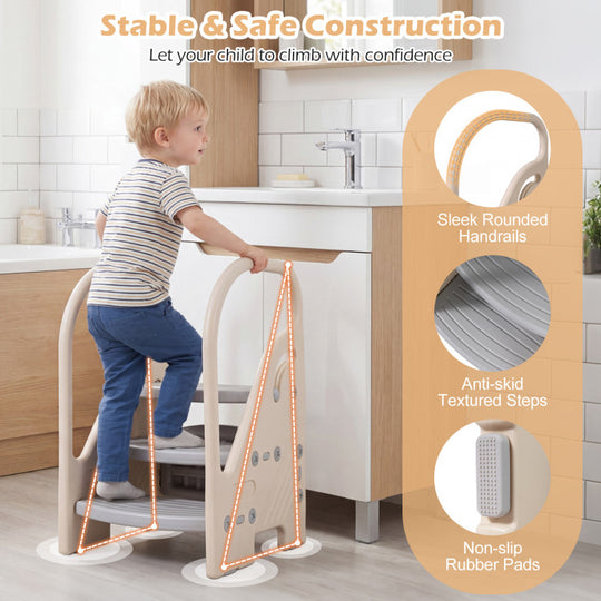 Adjustable 3-Step Helper Stool with Safety Handles and for kids