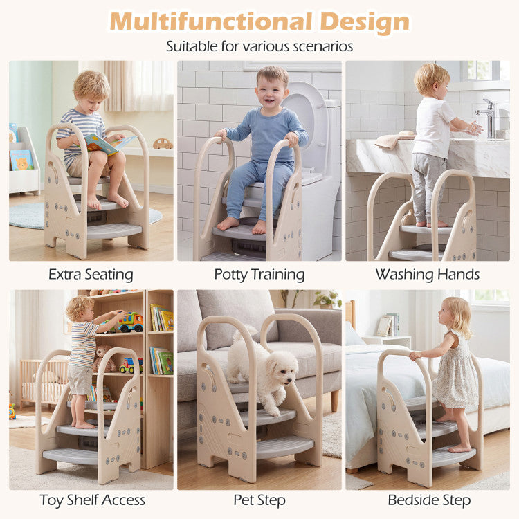Adjustable 3-Step Helper Stool with Safety Handles and for kids